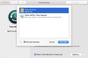 Time Machine Choose disk